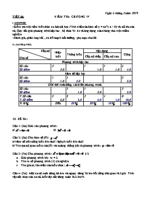 Giáo án Đại số Lớp 9 - Tiết 66 Kiểm tra Chương IV - Năm học 2018-2019